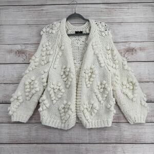 Vici Pom Pom Open Front Cardigan Sweater Womens Medium Ivory White